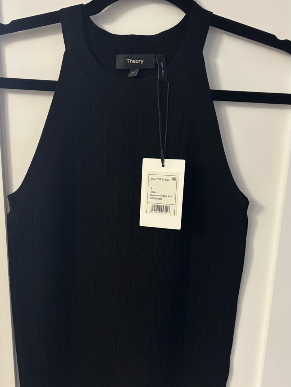 Theory Black Crepe Ribbed Halter Shell Top - Picture 2 of 5